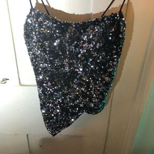 Cache grey sequins top with asymmetrical bottom